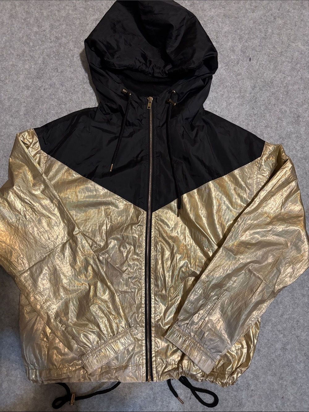 Forever 21 Metallic Shiny Gold & Black Windbreaker Jacket